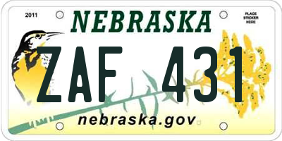 NE license plate ZAF431