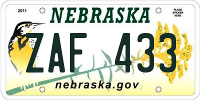 NE license plate ZAF433