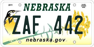 NE license plate ZAF442