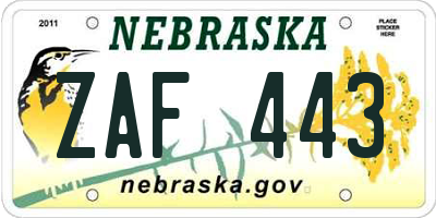 NE license plate ZAF443
