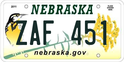 NE license plate ZAF451