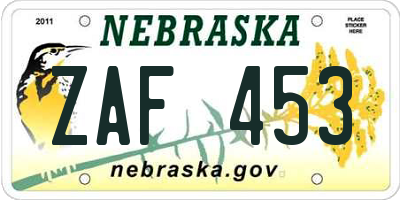 NE license plate ZAF453