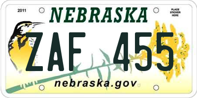 NE license plate ZAF455