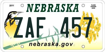 NE license plate ZAF457