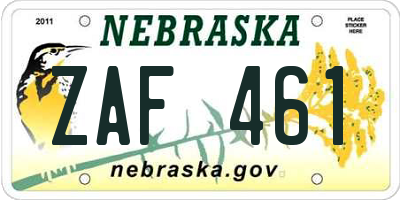 NE license plate ZAF461