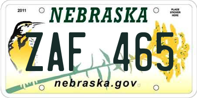 NE license plate ZAF465
