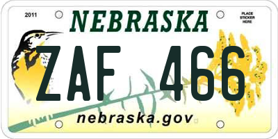 NE license plate ZAF466