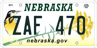 NE license plate ZAF470