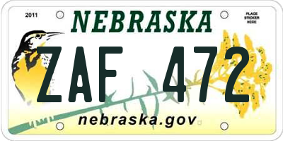NE license plate ZAF472
