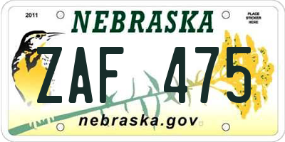 NE license plate ZAF475