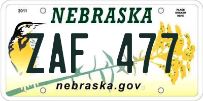 NE license plate ZAF477