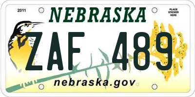 NE license plate ZAF489