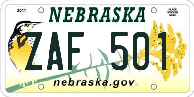 NE license plate ZAF501