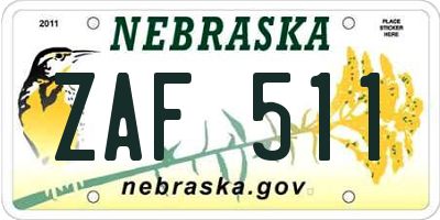 NE license plate ZAF511