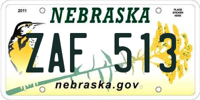 NE license plate ZAF513