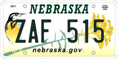 NE license plate ZAF515