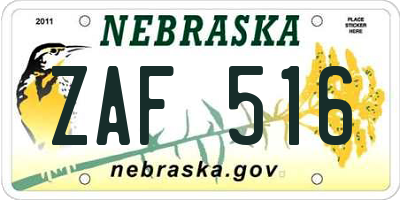 NE license plate ZAF516