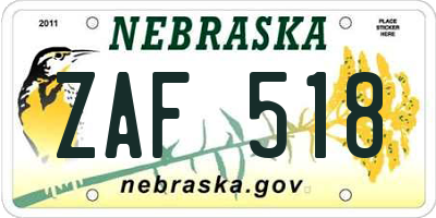 NE license plate ZAF518