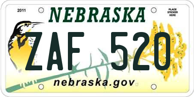 NE license plate ZAF520