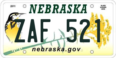 NE license plate ZAF521