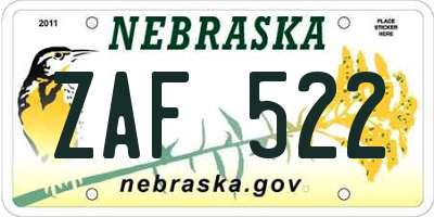 NE license plate ZAF522