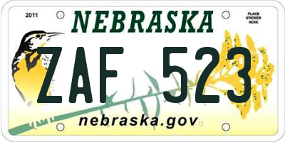 NE license plate ZAF523