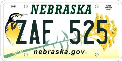 NE license plate ZAF525