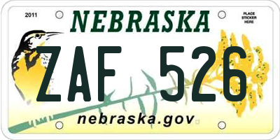 NE license plate ZAF526