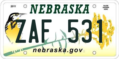 NE license plate ZAF531