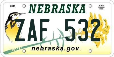NE license plate ZAF532