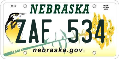 NE license plate ZAF534