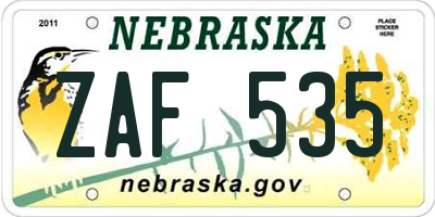 NE license plate ZAF535