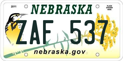 NE license plate ZAF537