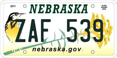 NE license plate ZAF539