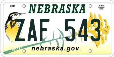 NE license plate ZAF543