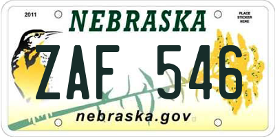 NE license plate ZAF546
