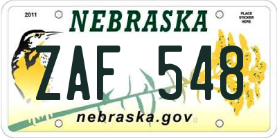 NE license plate ZAF548