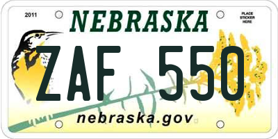 NE license plate ZAF550