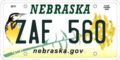 NE license plate ZAF560