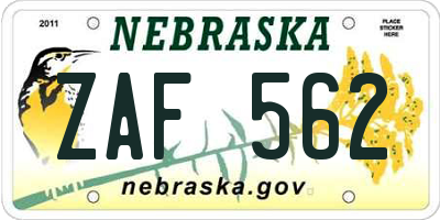 NE license plate ZAF562