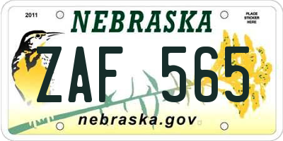 NE license plate ZAF565