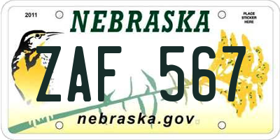 NE license plate ZAF567