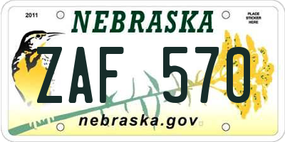NE license plate ZAF570