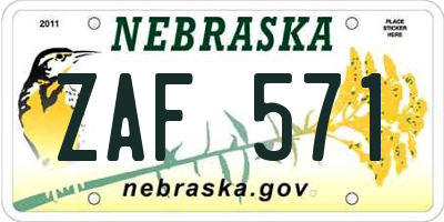 NE license plate ZAF571
