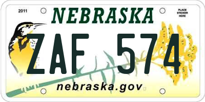 NE license plate ZAF574