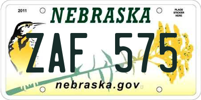 NE license plate ZAF575