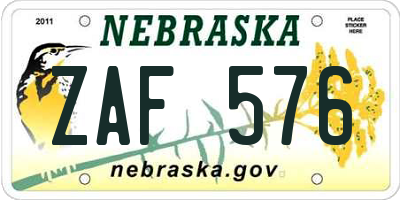 NE license plate ZAF576