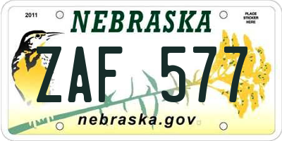 NE license plate ZAF577