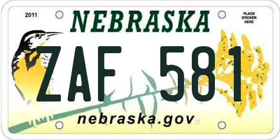 NE license plate ZAF581
