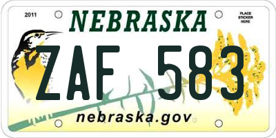 NE license plate ZAF583